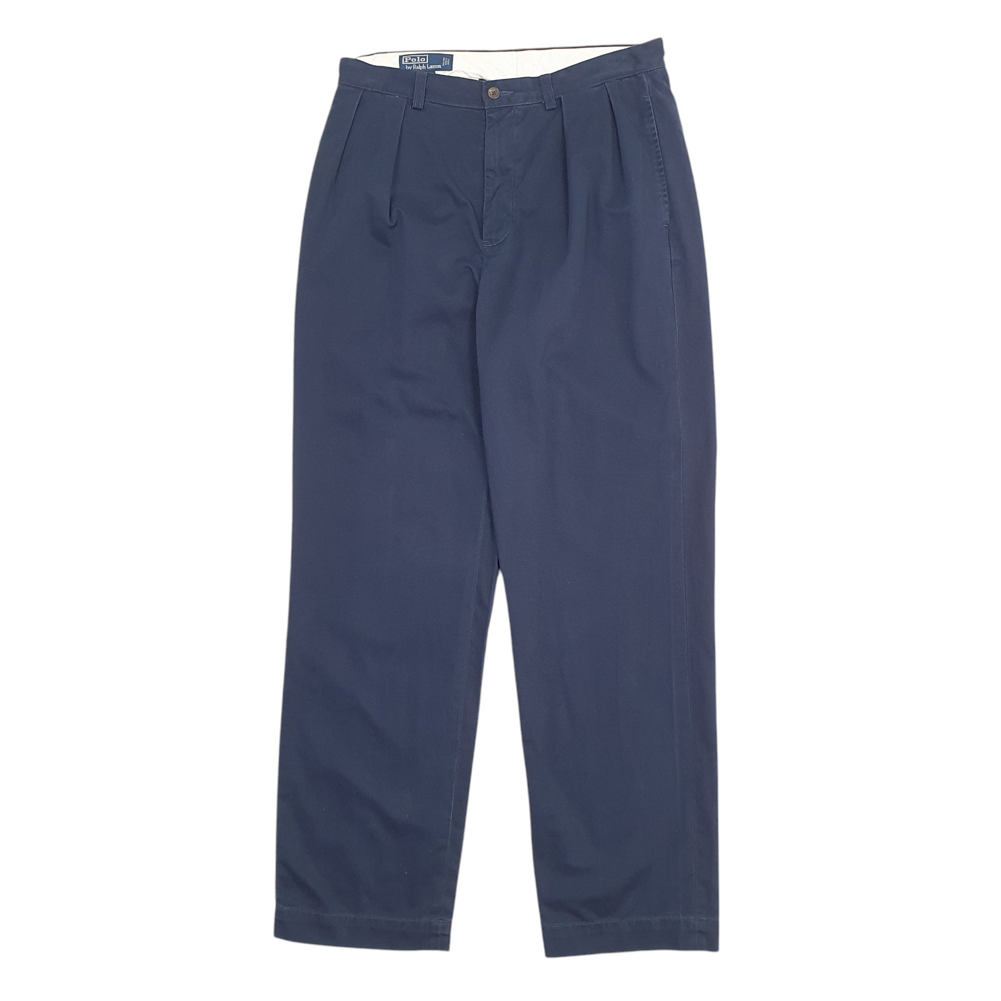 Mens Navy Polo Ralph Lauren Double Pleated Vintage 2000's Chino Trousers
