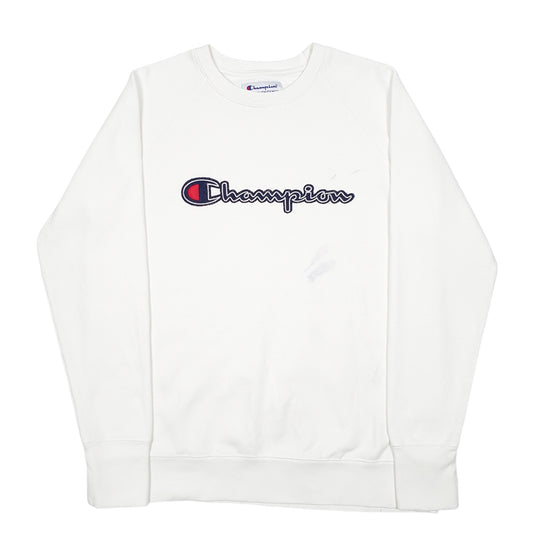 Mens Cream Champion Raglan Script Crewneck Jumper