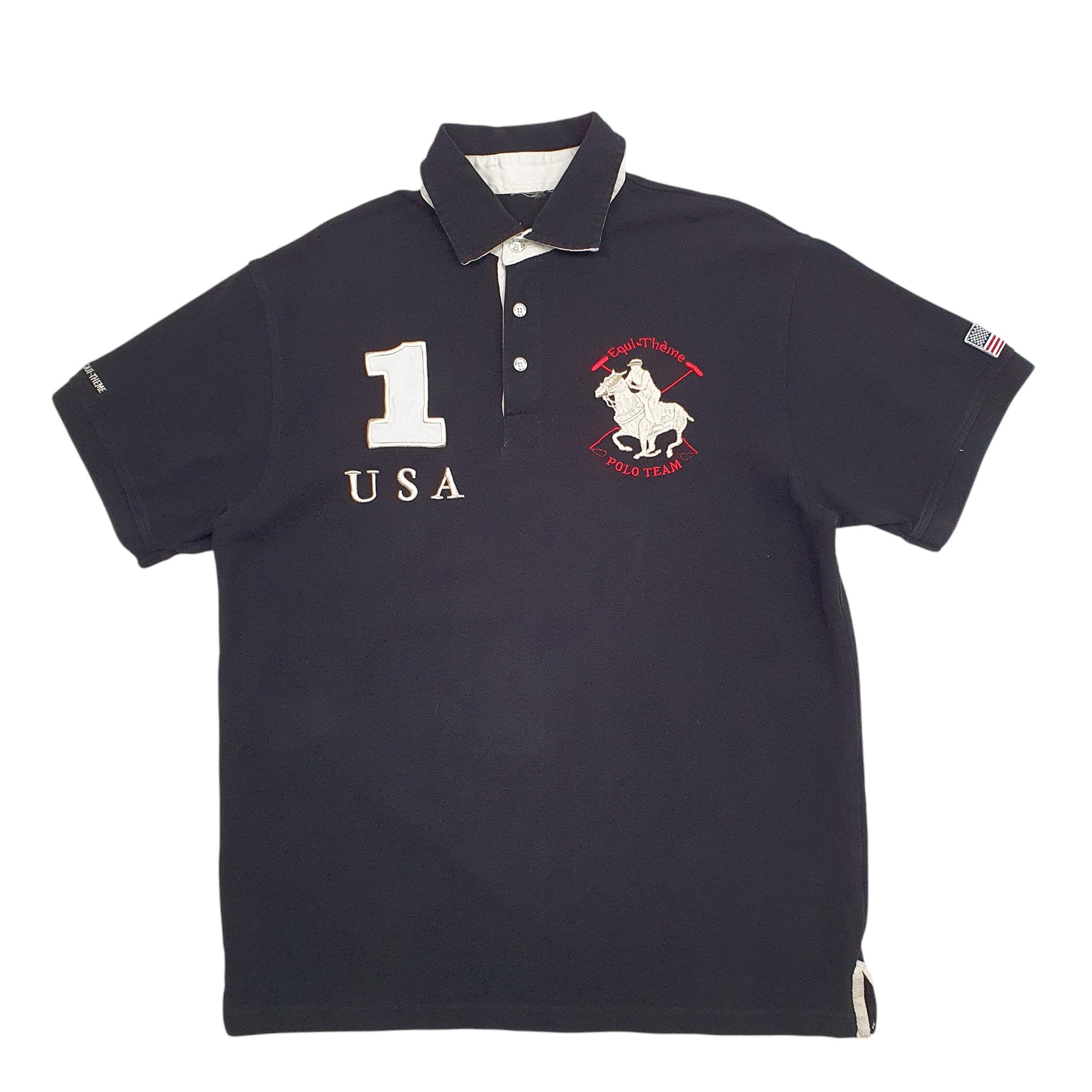 Mens Black Equi-Theme Polo Theme  Short Sleeve Polo Shirt