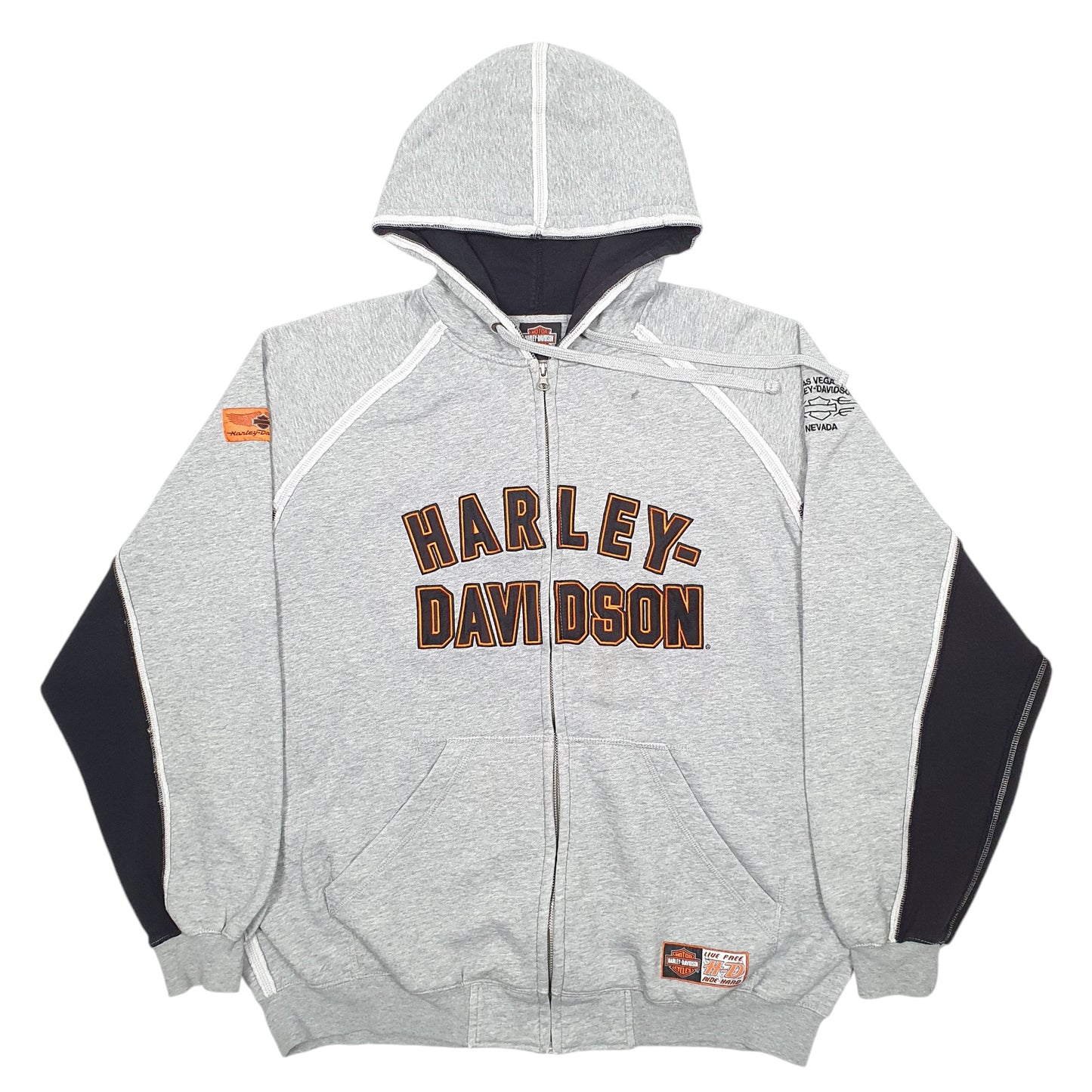 Mens Grey Harley Davidson Spellout Motorbike Full Zip Jumper