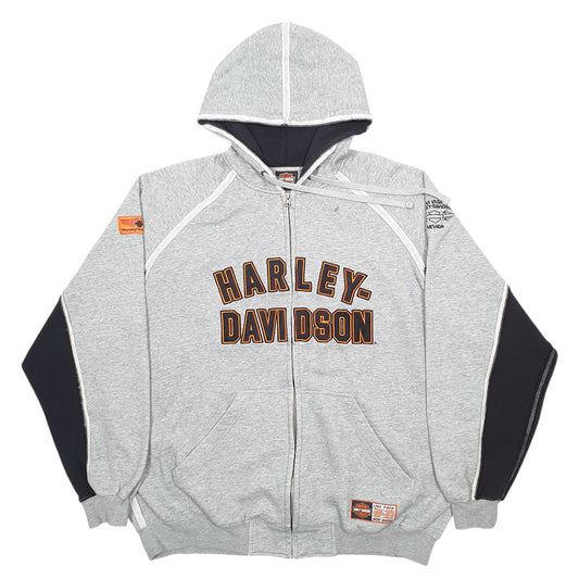 Mens Grey Harley Davidson Spellout Motorbike Full Zip Jumper