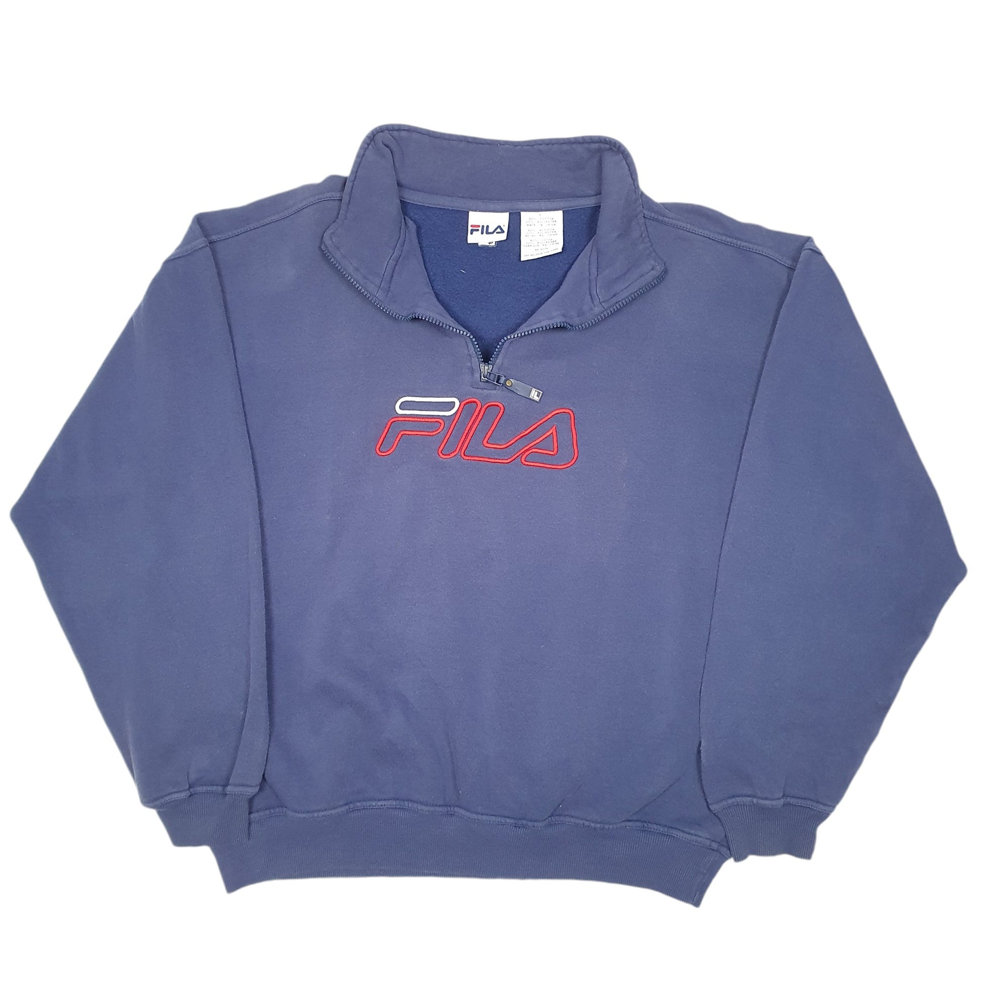 Mens Navy Fila Spellout Quarter Zip Jumper