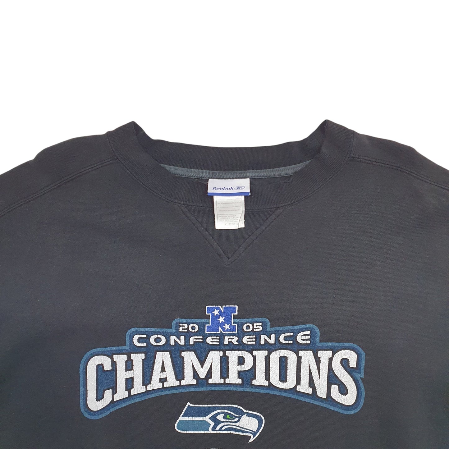 Mens Black Reebok 2005 Conference Champions Seattle Seahawks Vintage Crewneck Jumper