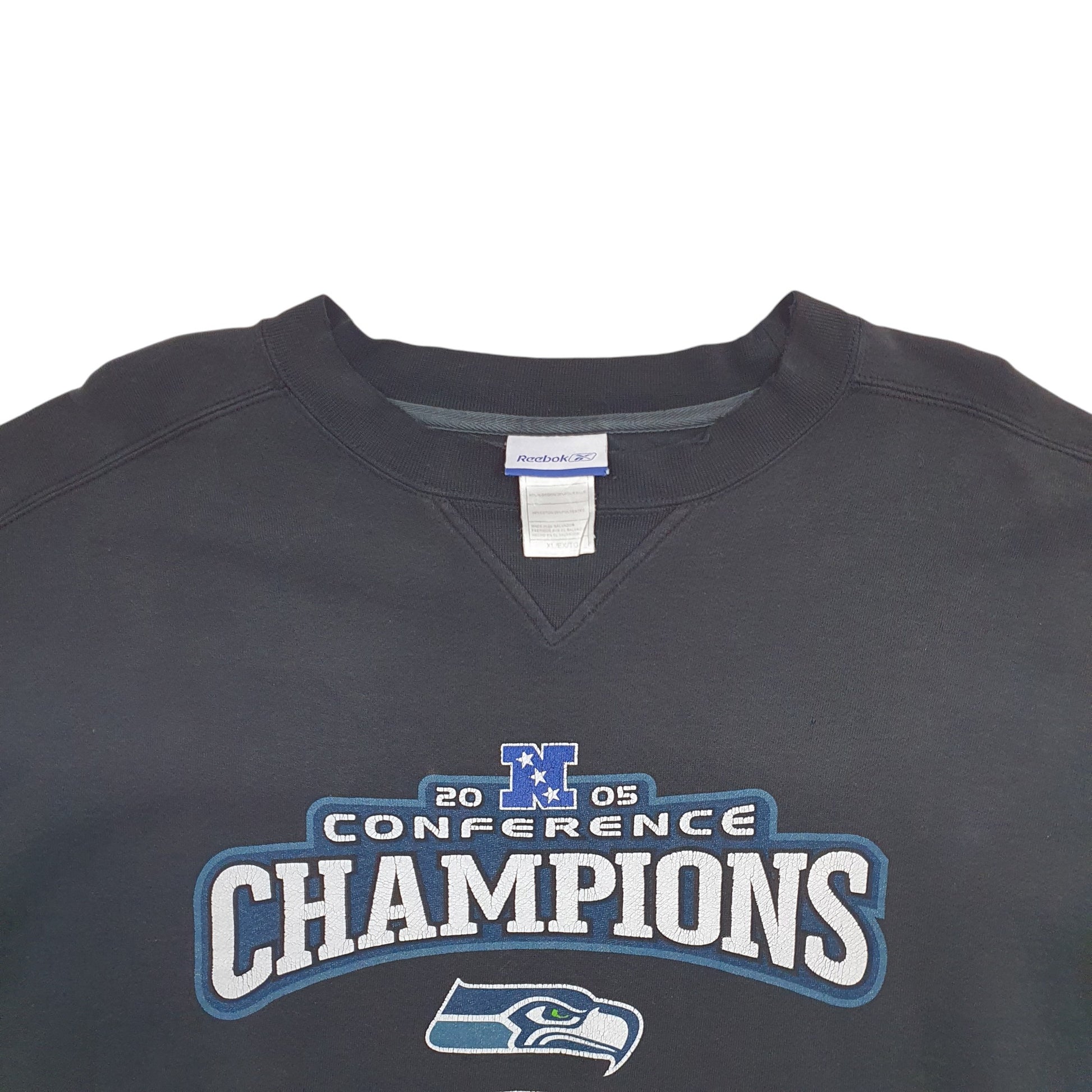 Mens Black Reebok 2005 Conference Champions Seattle Seahawks Vintage Crewneck Jumper