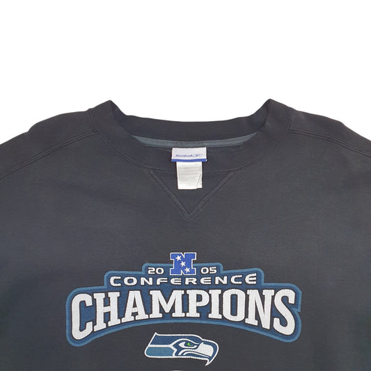 Mens Black Reebok 2005 Conference Champions Seattle Seahawks Vintage Crewneck Jumper