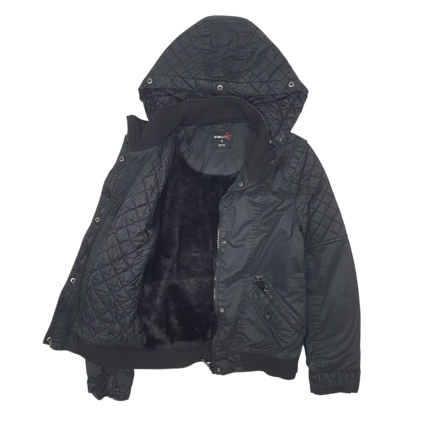 Womens Black FB Sister Hooded Quarter Zip Coat