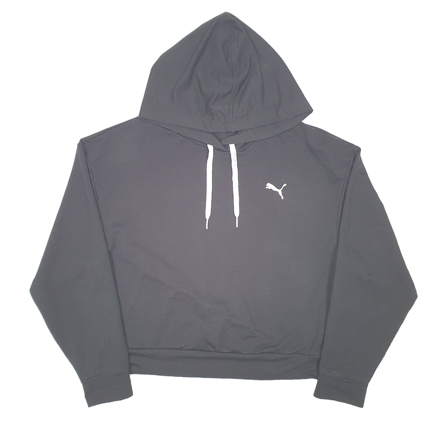 Womens Black Puma Cropped Workout Hoodie Jumper