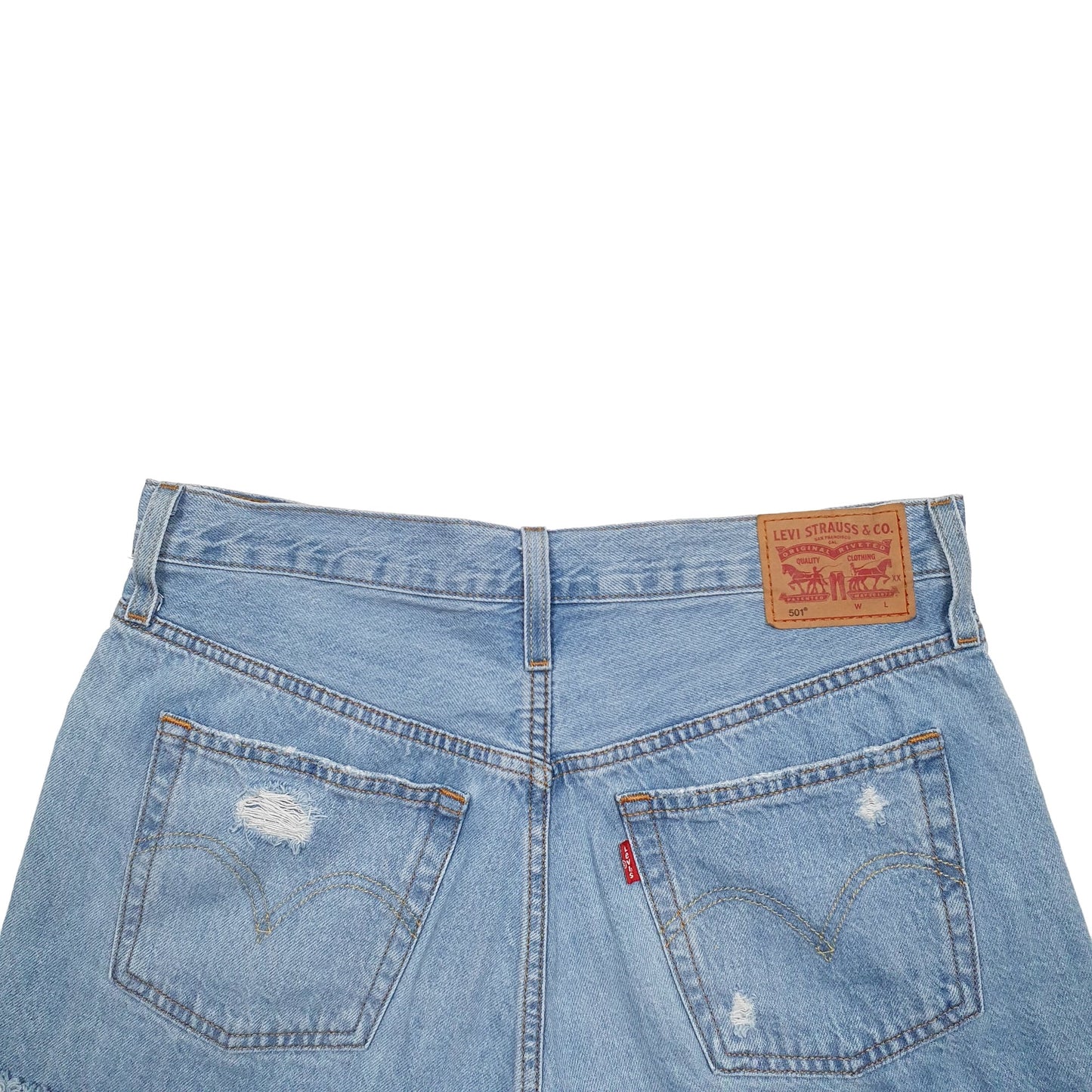 Womens Blue Levis 501 Jorts Distressed Denim Shorts
