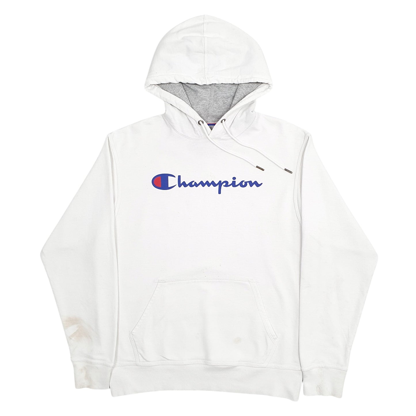 Mens White Champion Spellout Hoodie Jumper