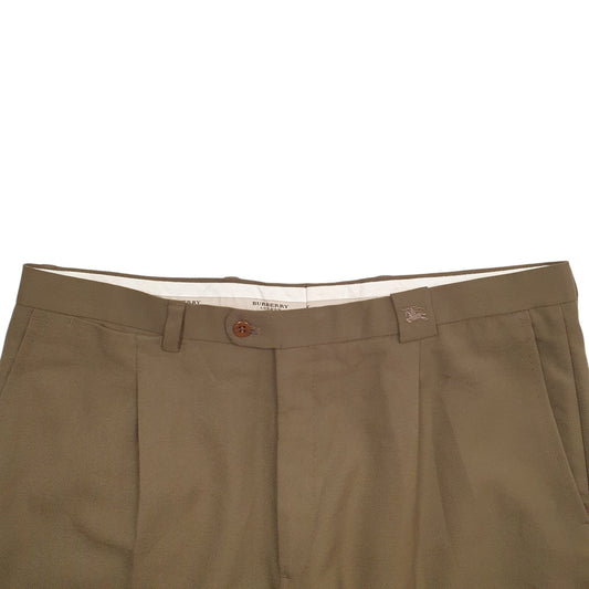 Mens Khaki Burberry Double Pleated Chino Trousers