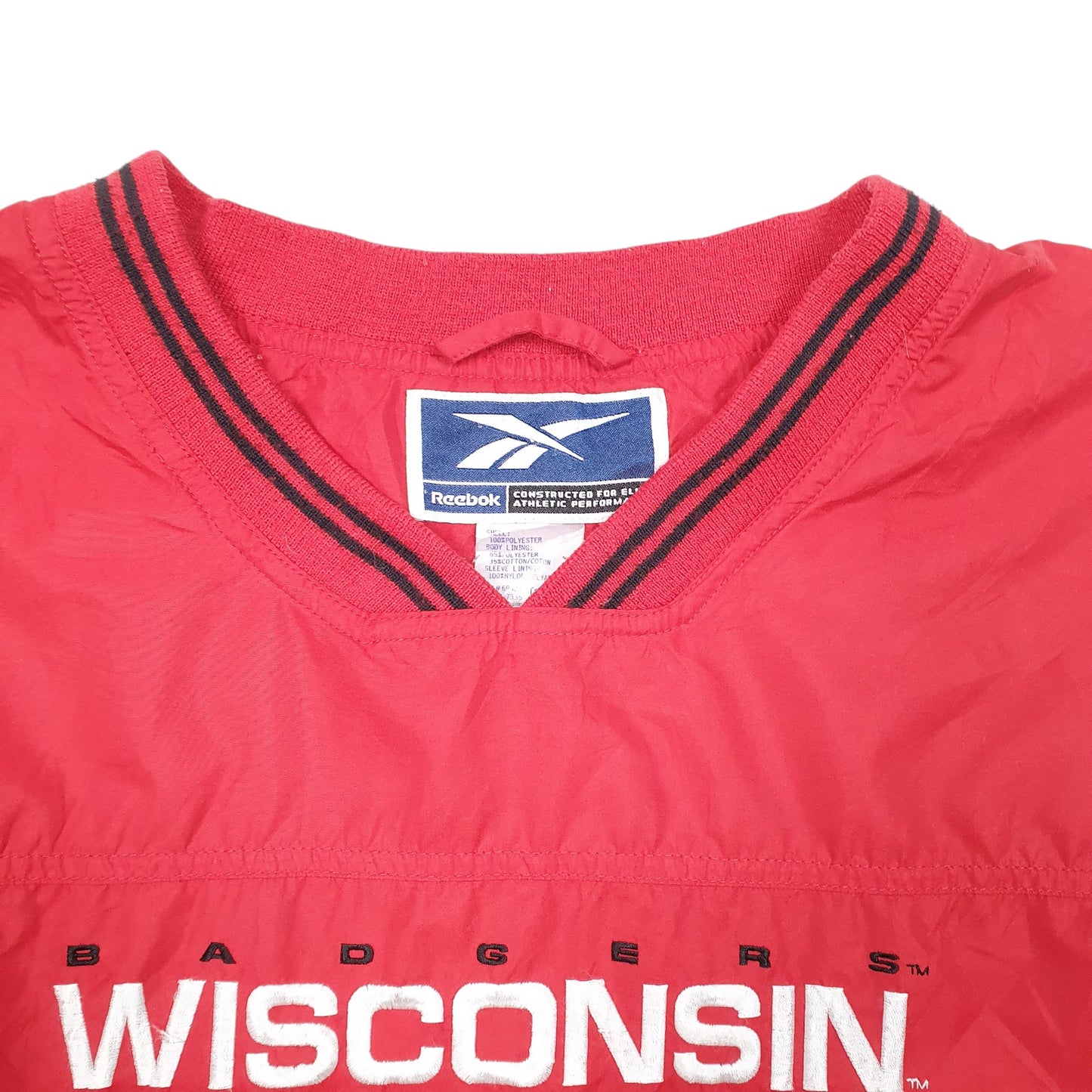 Mens Red Reebok Smock Pop Over Wisconsin Badgers Football USA Spellout  Coat