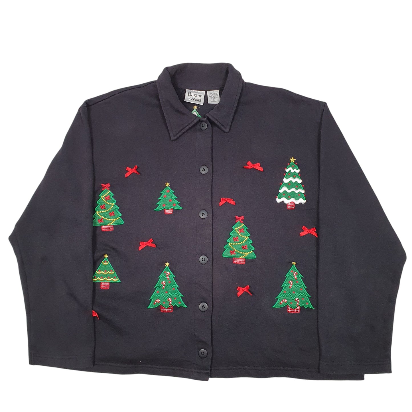 Womens Black Baxter & Wells Christmas Trees Bows Festive Cardigan Jumper