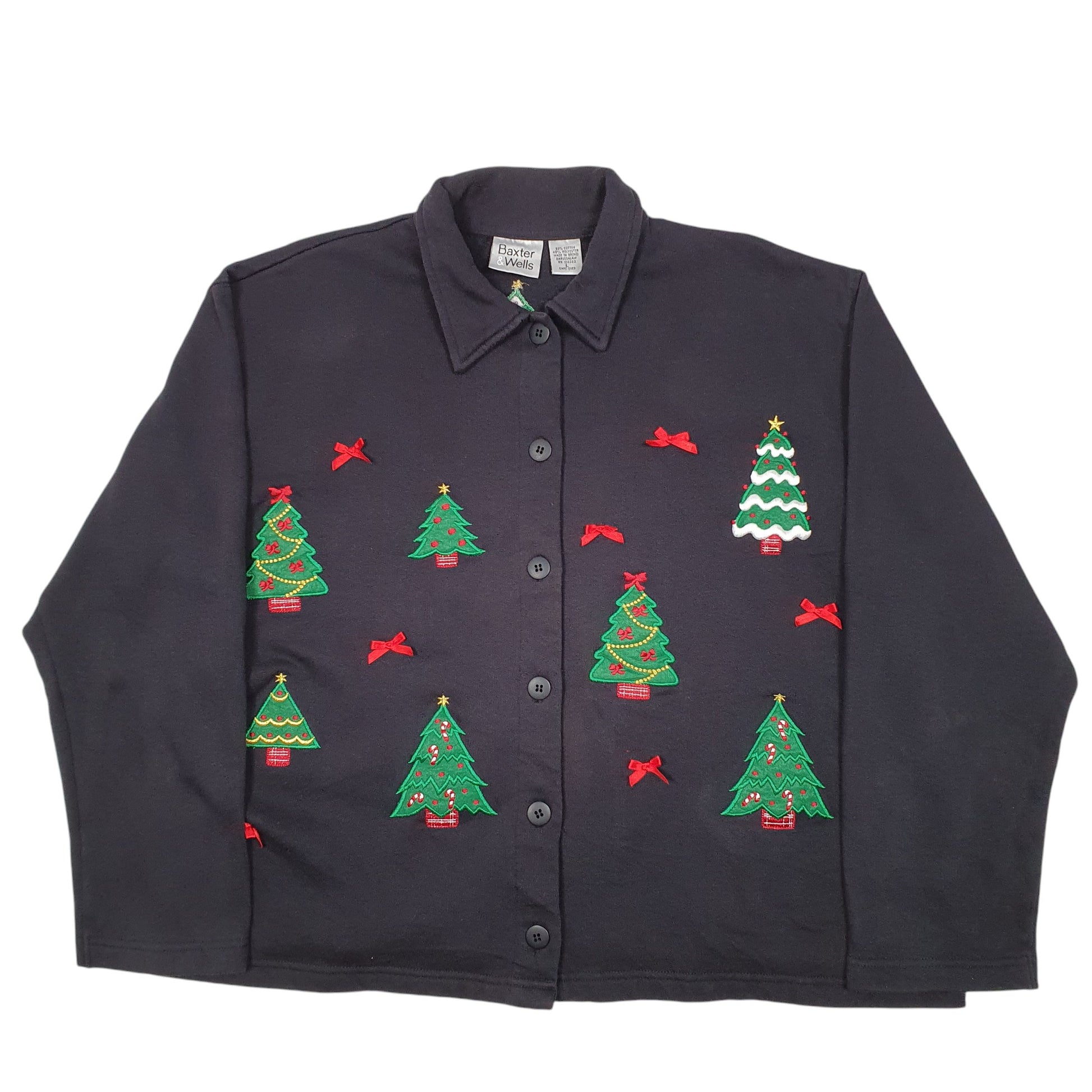 Womens Black Baxter & Wells Christmas Trees Bows Festive Cardigan Jumper