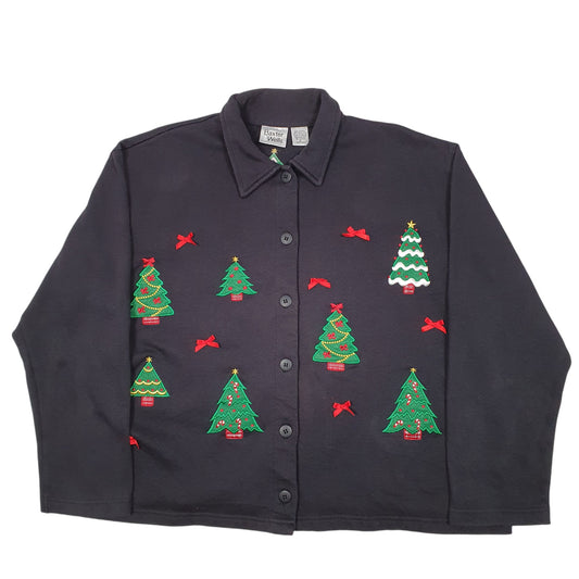 Womens Black Baxter & Wells Christmas Trees Bows Festive Cardigan Jumper