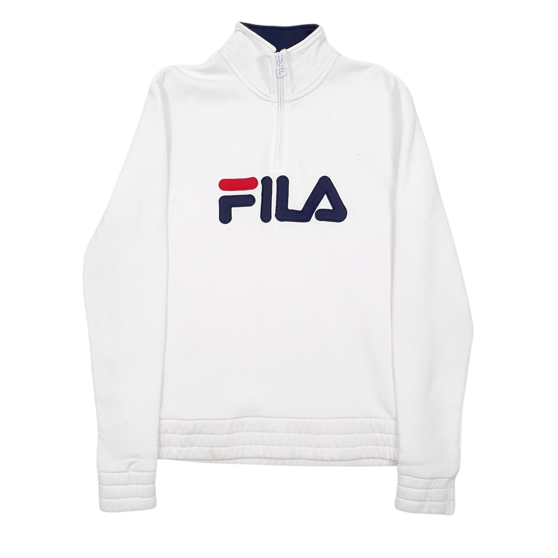 Womens White Fila Spellout Quarter Zip Jumper
