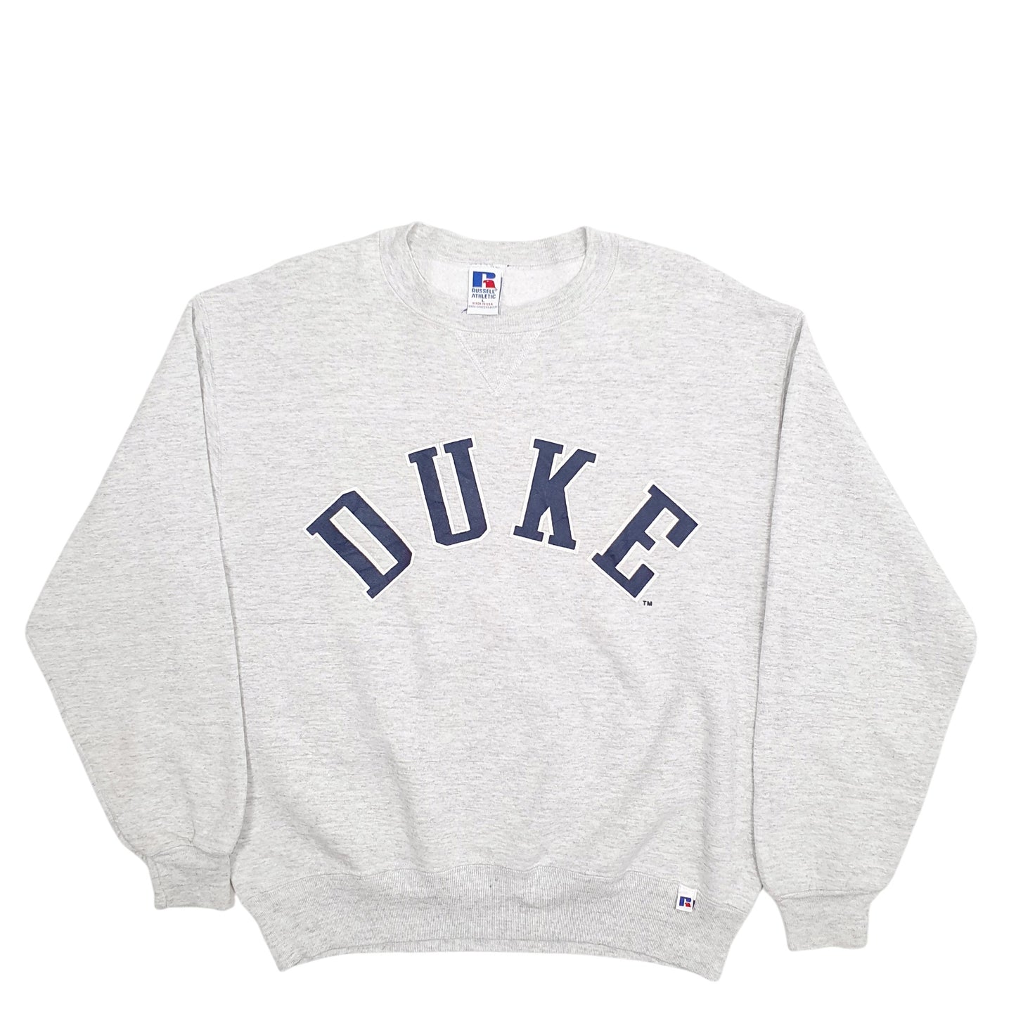 Mens Grey Russell Athletic Made In USA Duke Spellout Crewneck Jumper