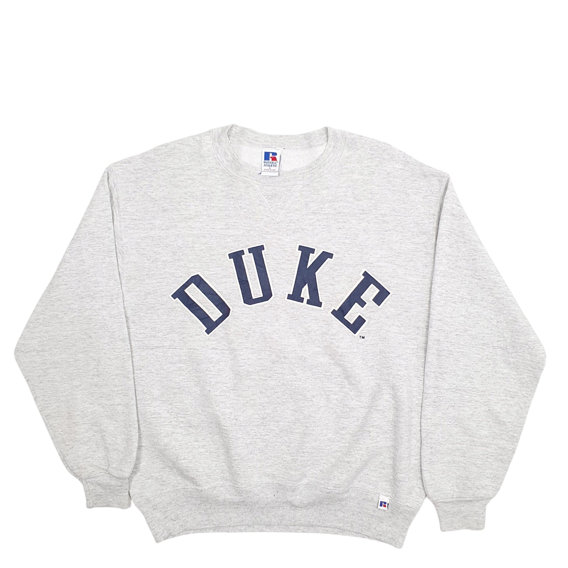 Mens Grey Russell Athletic Made In USA Duke Spellout Crewneck Jumper