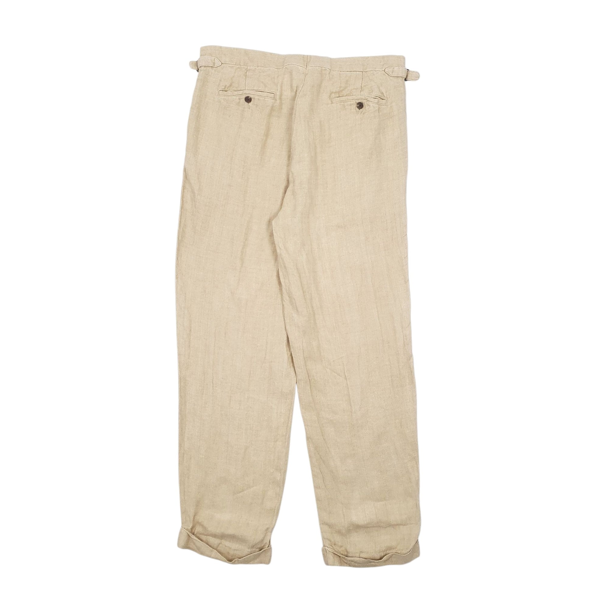 Mens Beige Polo Ralph Lauren Pleated Vintage 90s Chino Trousers