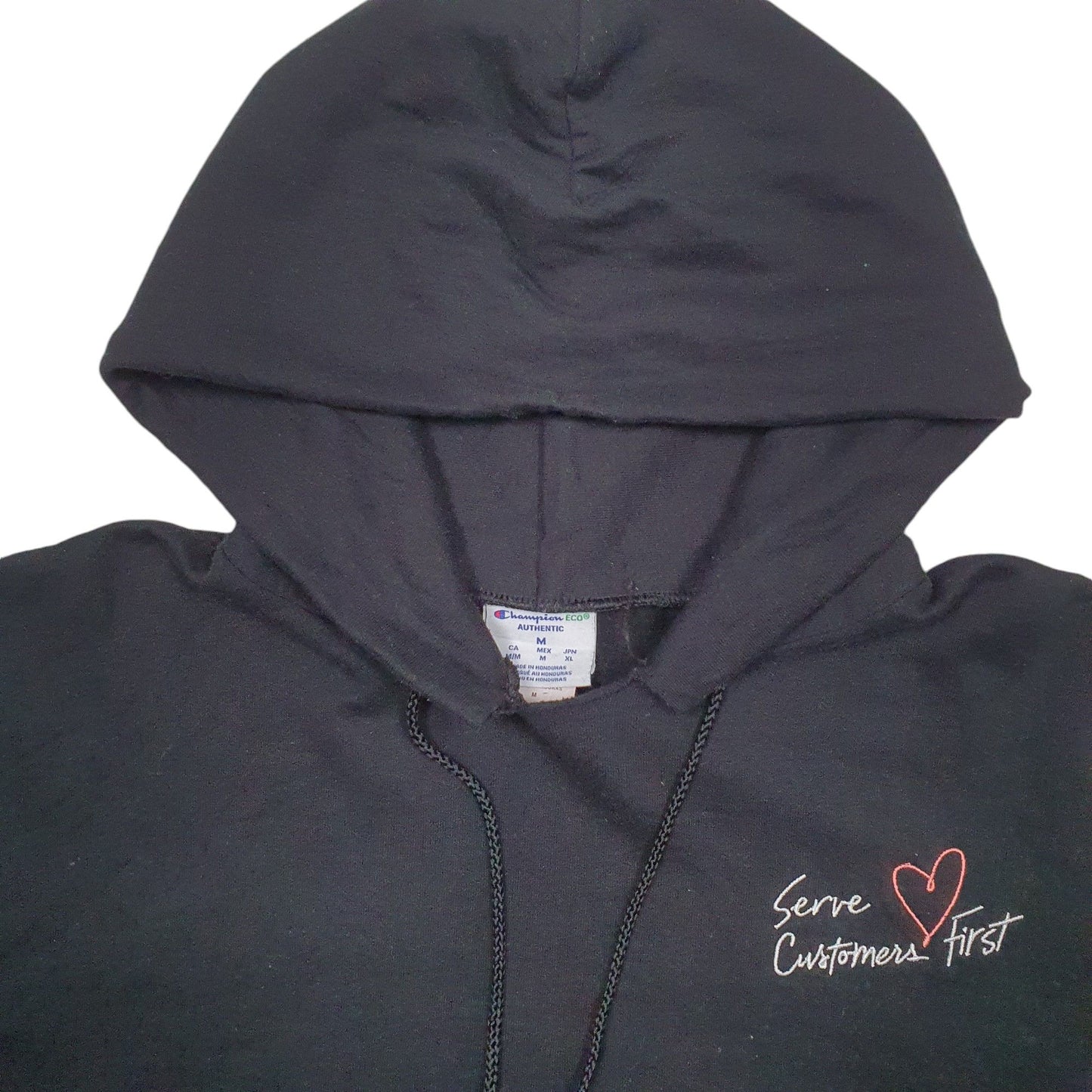 Mens Black Champion Serve Customers First Hoodie Jumper