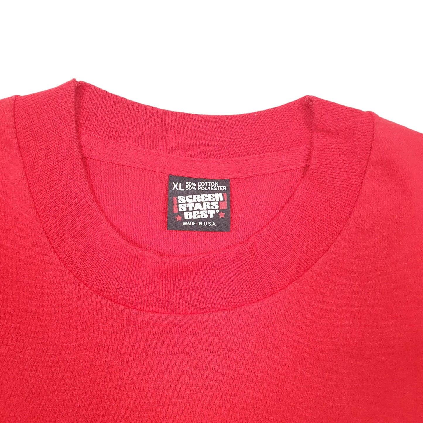 Mens Red Screen Stars Single Stitch Vintage 90s Made In USA QC Cloggers Iowa Illinois Short Sleeve T Shirt