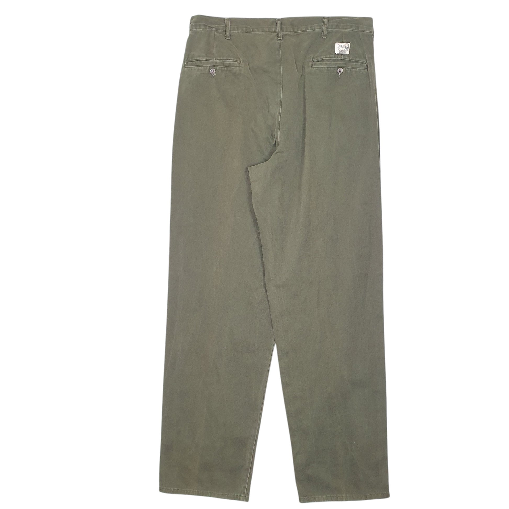 Mens Green Polo Ralph Lauren Vintage 80s Made In USA Double Pleated Chino Trousers