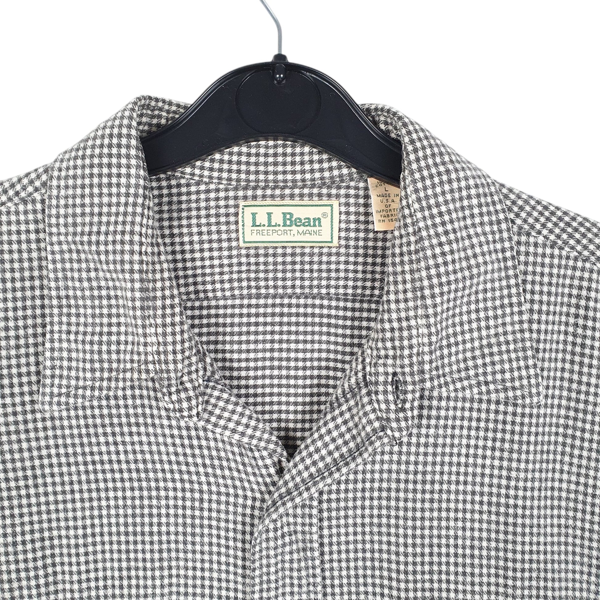 Mens White L.L.Bean Vintage Made In USA Houndstooth Overshirt Long Sleeve Shirt
