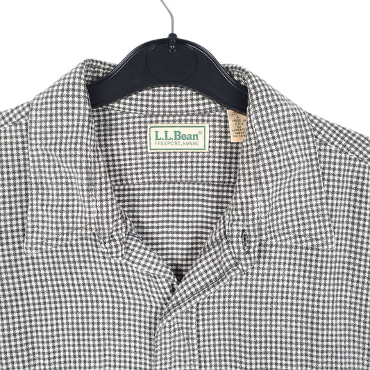 Mens White L.L.Bean Vintage Made In USA Houndstooth Overshirt Long Sleeve Shirt