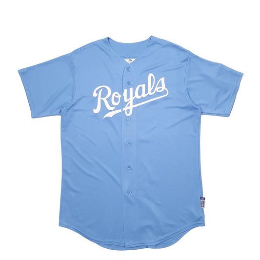 Mens Blue Majestic MLB Baseball Jersey KC Royals Kansas Short Sleeve T Shirt