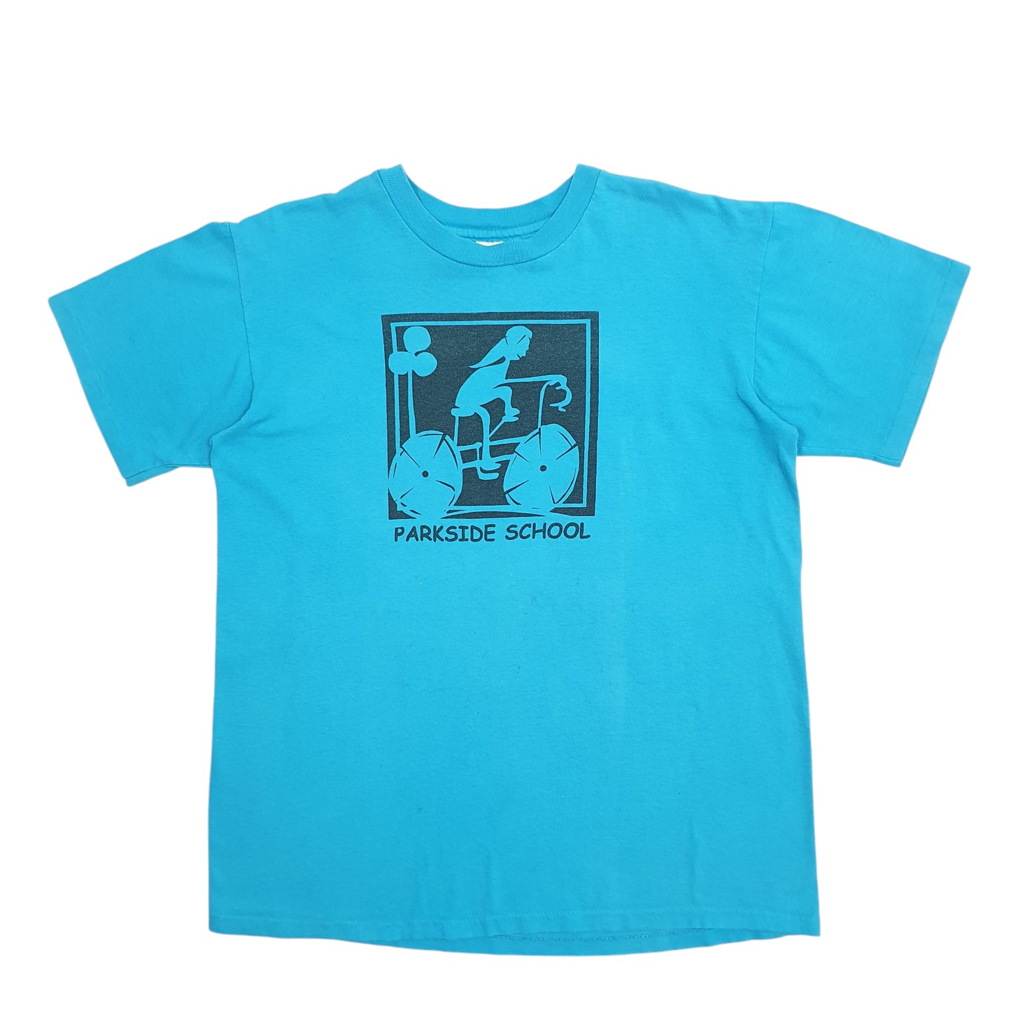 Mens Blue Anvil Single Stitch Vintage 90s Made In USA Parkside School Bike Short Sleeve T Shirt