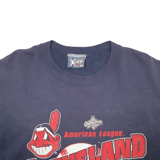Mens Navy Lee Made In USA Indians 1995 Champions Baseball Vintage 1990s Crewneck Jumper