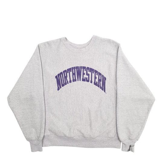 Mens Grey Champion Reverse Weave Northwestern Spellout Crewneck Jumper