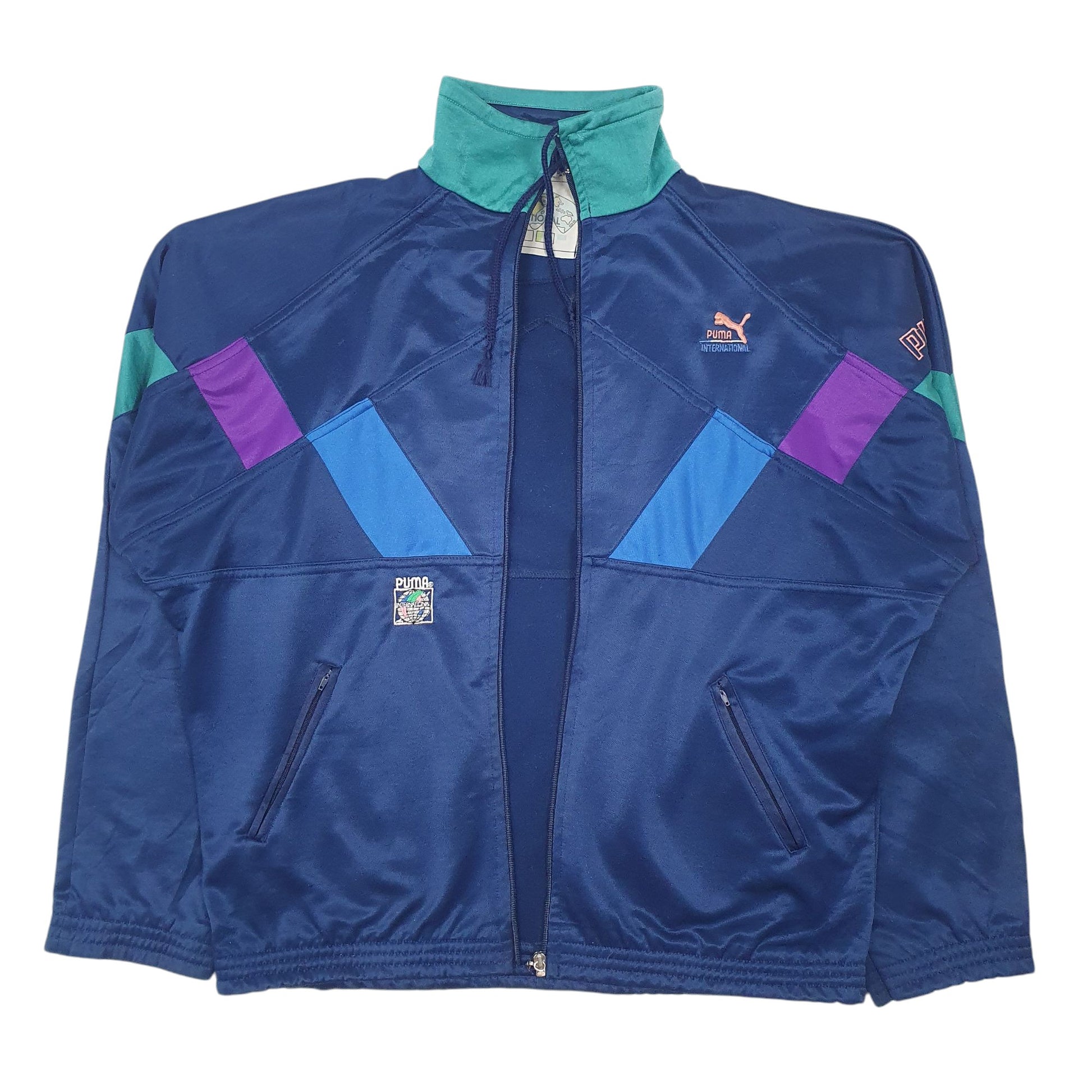 Mens Navy Puma Vintage 80s Full Zip Jumper