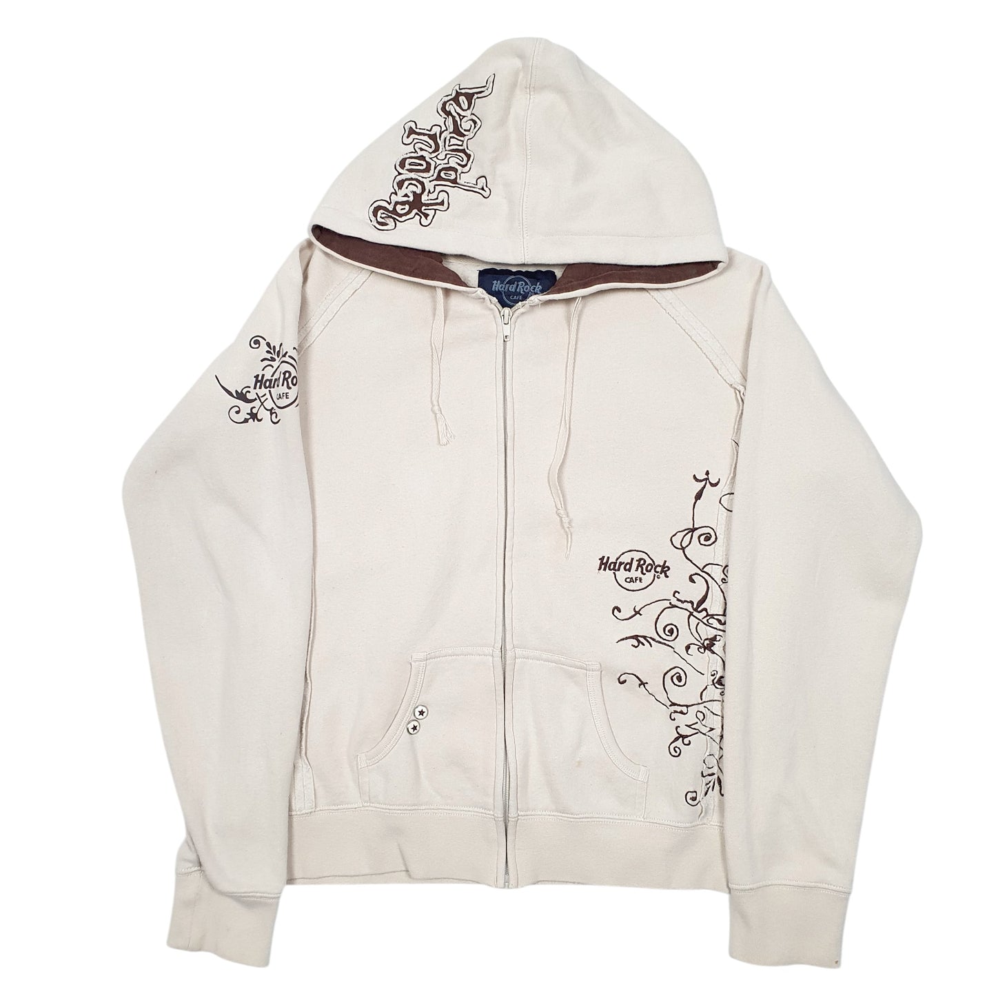 Womens Cream Hard Rock Cafe Hoodie Full Zip Jumper