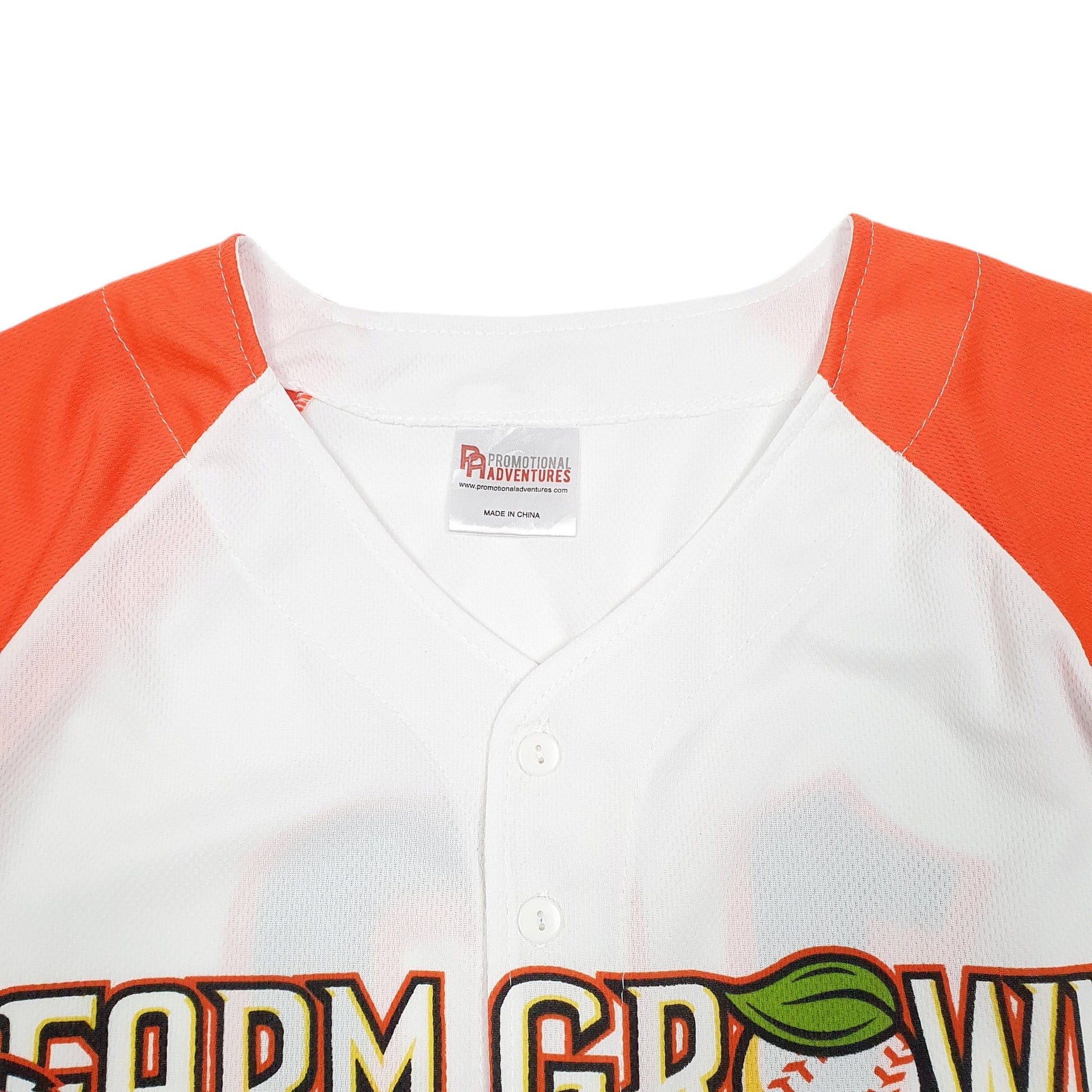 Mens White Promotional Adventures Baseball Jersey Farm Grown USA Short Sleeve T Shirt