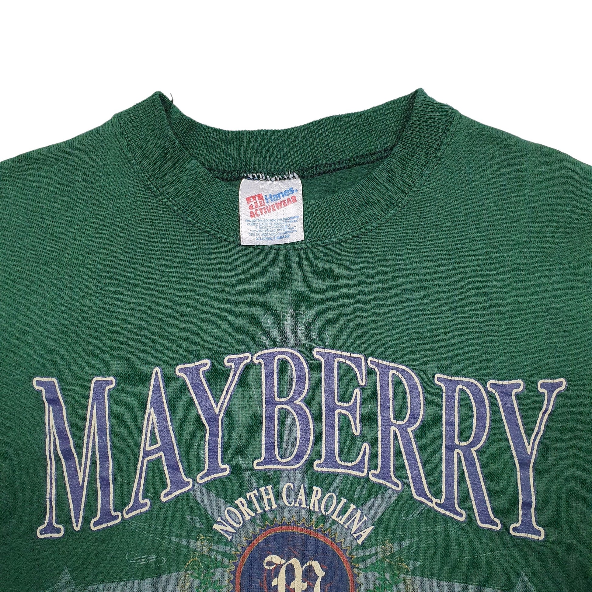 Mens Green Hanes Vintage 90's Mayberry North Carolina Crewneck Jumper