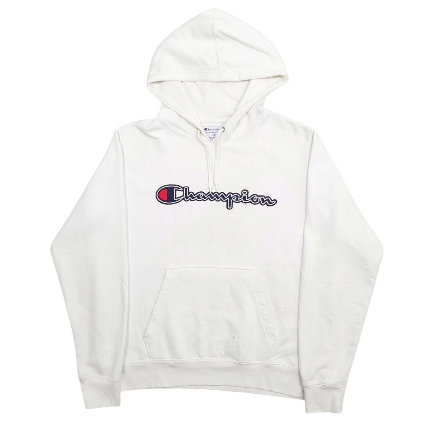 Mens White Champion Spellout Hoodie Jumper