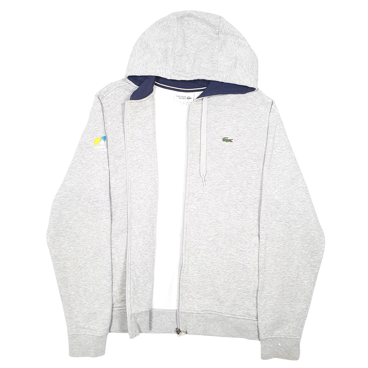 Mens Grey Lacoste Hoodie Miami Open Tennis Full Zip Jumper