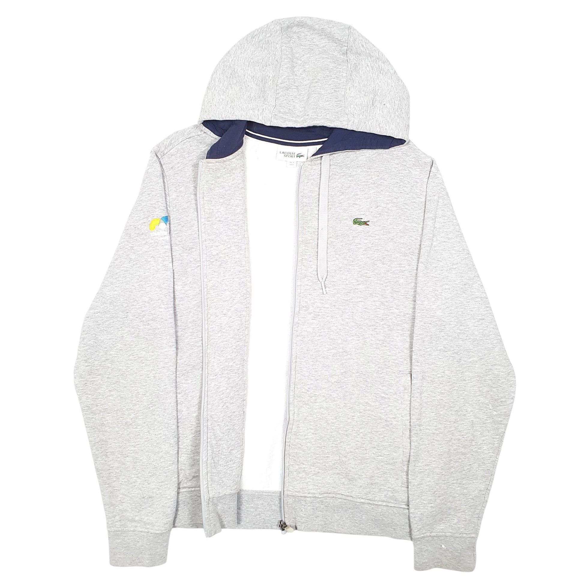 Mens Grey Lacoste Hoodie Miami Open Tennis Full Zip Jumper
