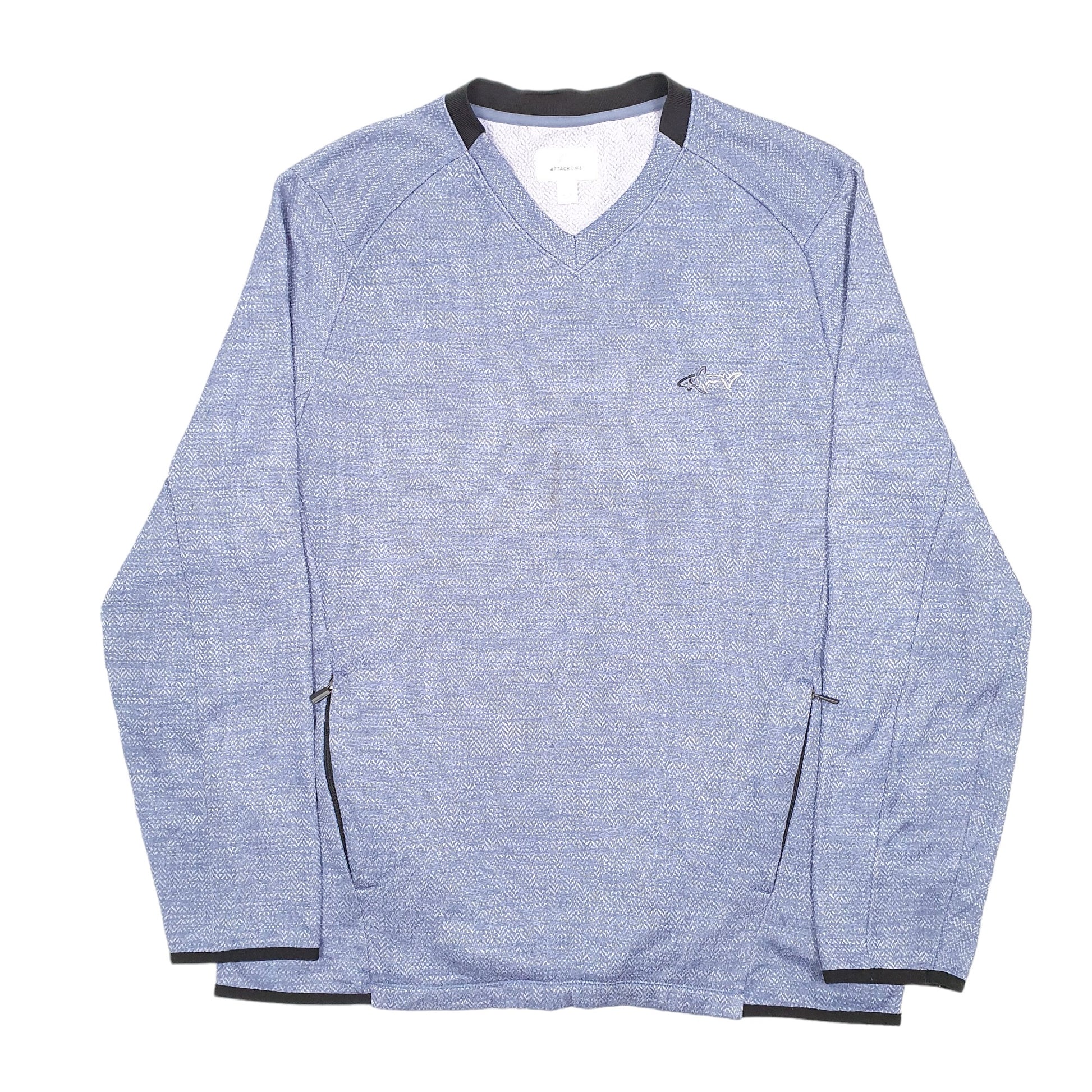 Mens Blue Attack Life Surf Sea Beach Hike Light Sweater V Neck Jumper
