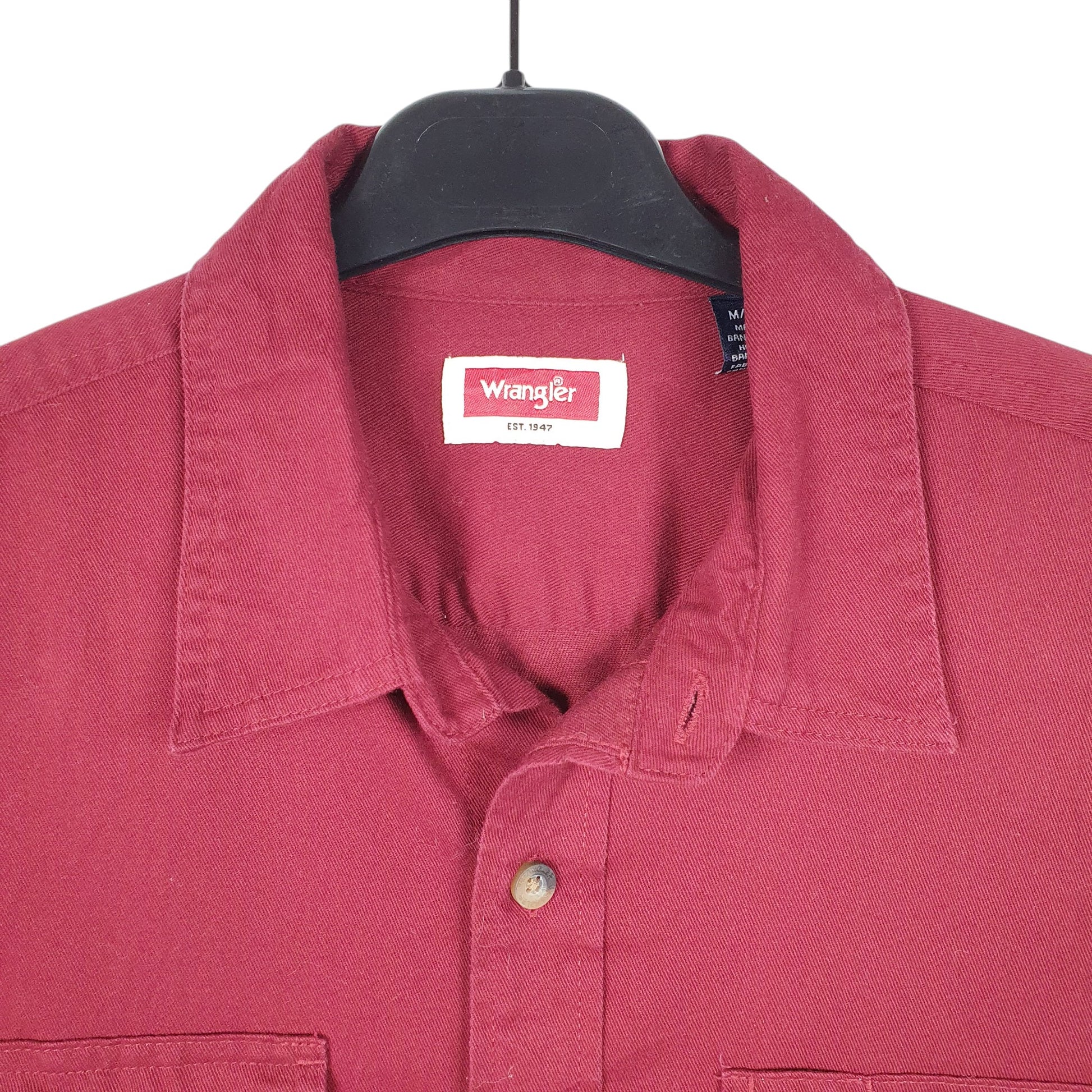 Mens Burgundy Wrangler Work Long Sleeve Shirt