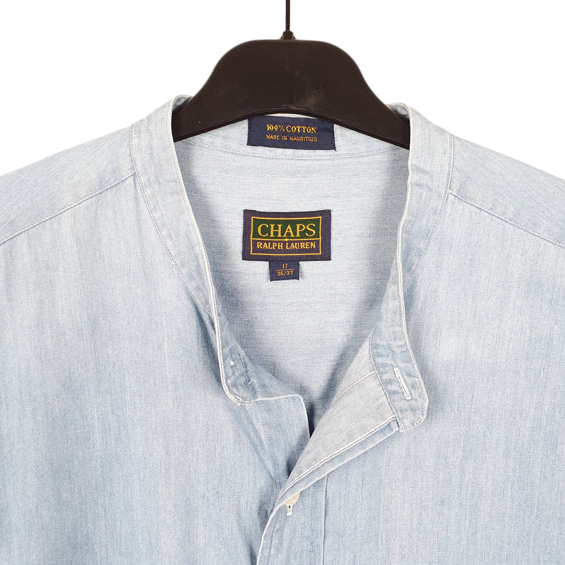 Mens Blue Ralph Lauren Vintage Grandad Collar Chambray Long Sleeve Shirt