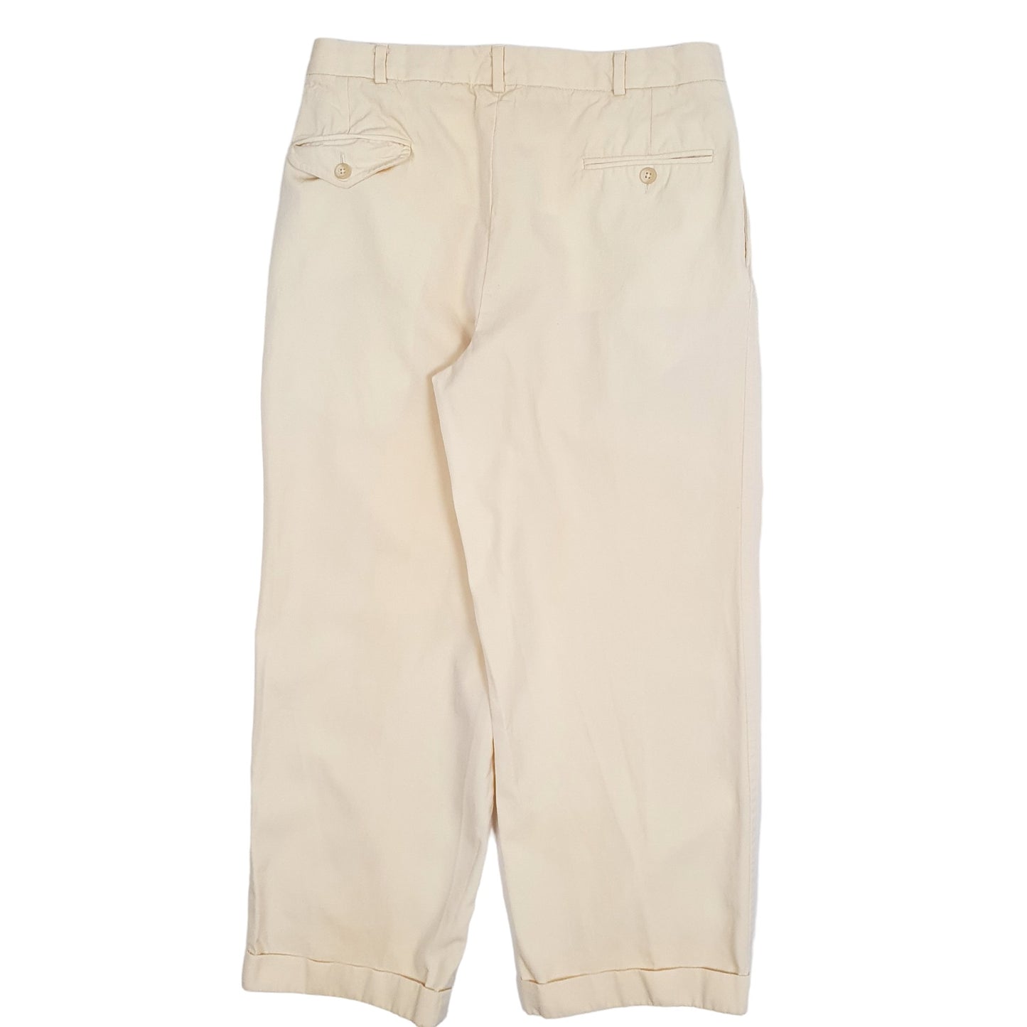 Mens Cream Polo Ralph Lauren Vintage 80s Double Pleated Chino Trousers