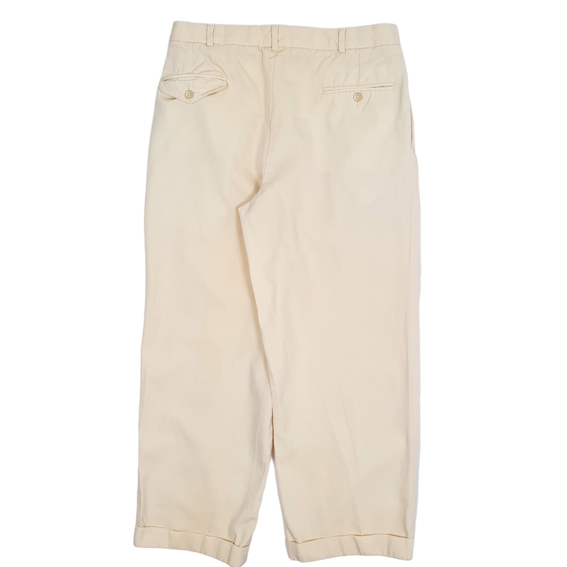 Mens Cream Polo Ralph Lauren Vintage 80s Double Pleated Chino Trousers