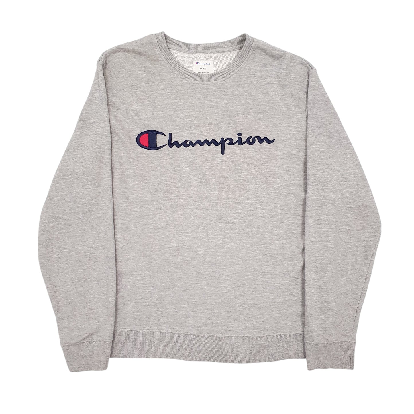 Mens Grey Champion Spellout Crewneck Jumper