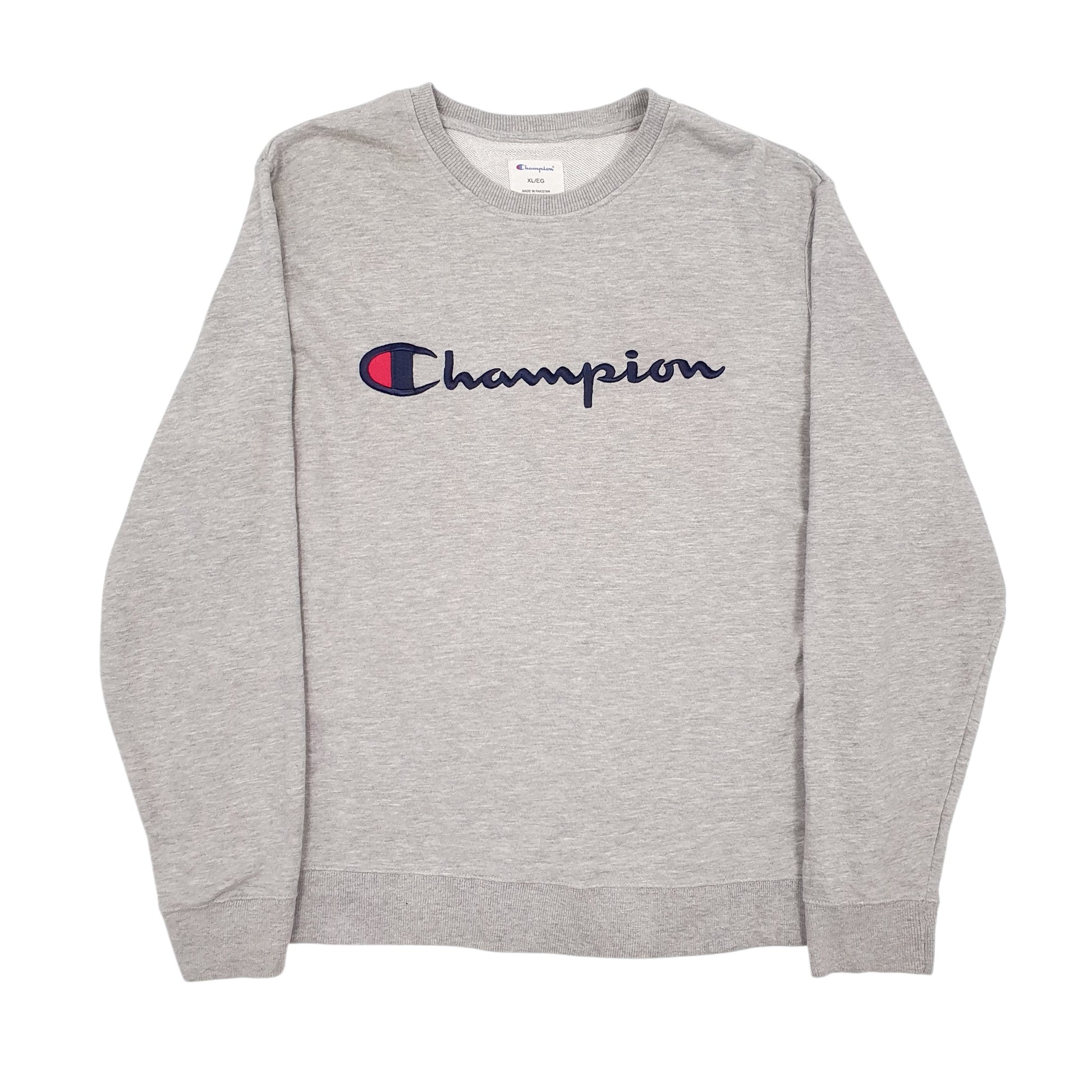 Mens Grey Champion Spellout Crewneck Jumper