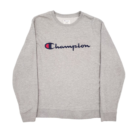 Mens Grey Champion Spellout Crewneck Jumper