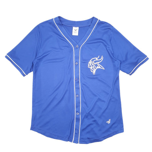 Mens Blue Varsity Spirit Vikings Baseball Jersey Little league USA Short Sleeve T Shirt