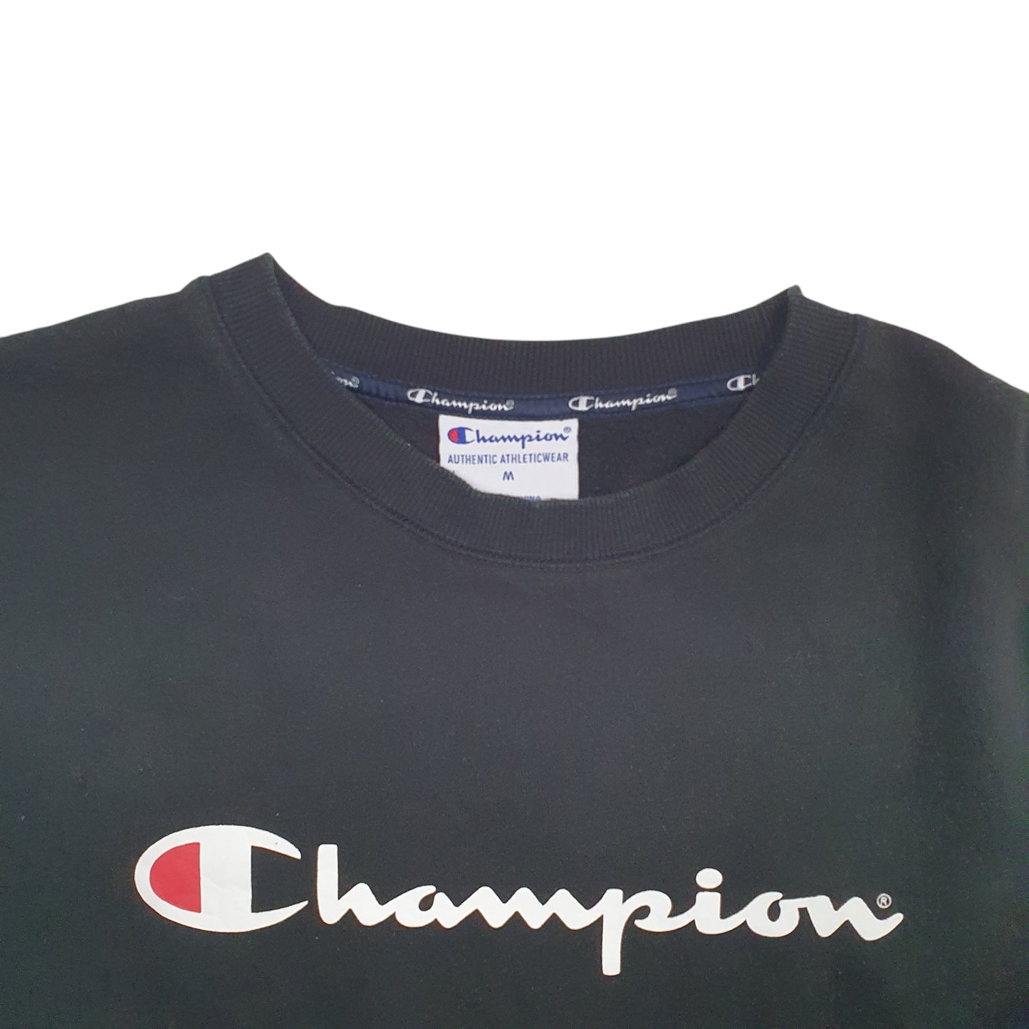 Mens Black Champion Spellout Crewneck Jumper