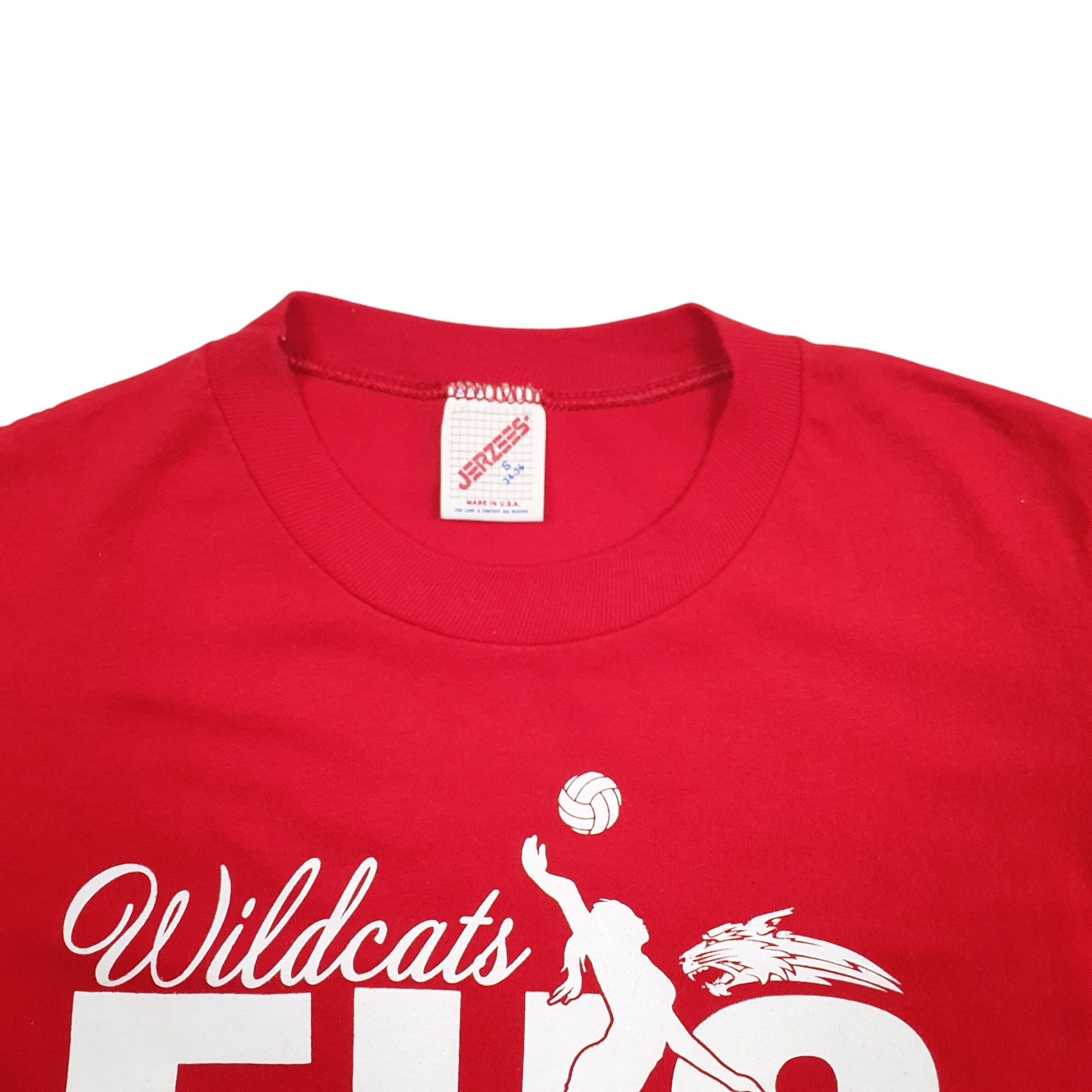 Womens Red Jezeez Single Stitch Vintage 90s Made In USA Wildcats Volleyball Short Sleeve T Shirt