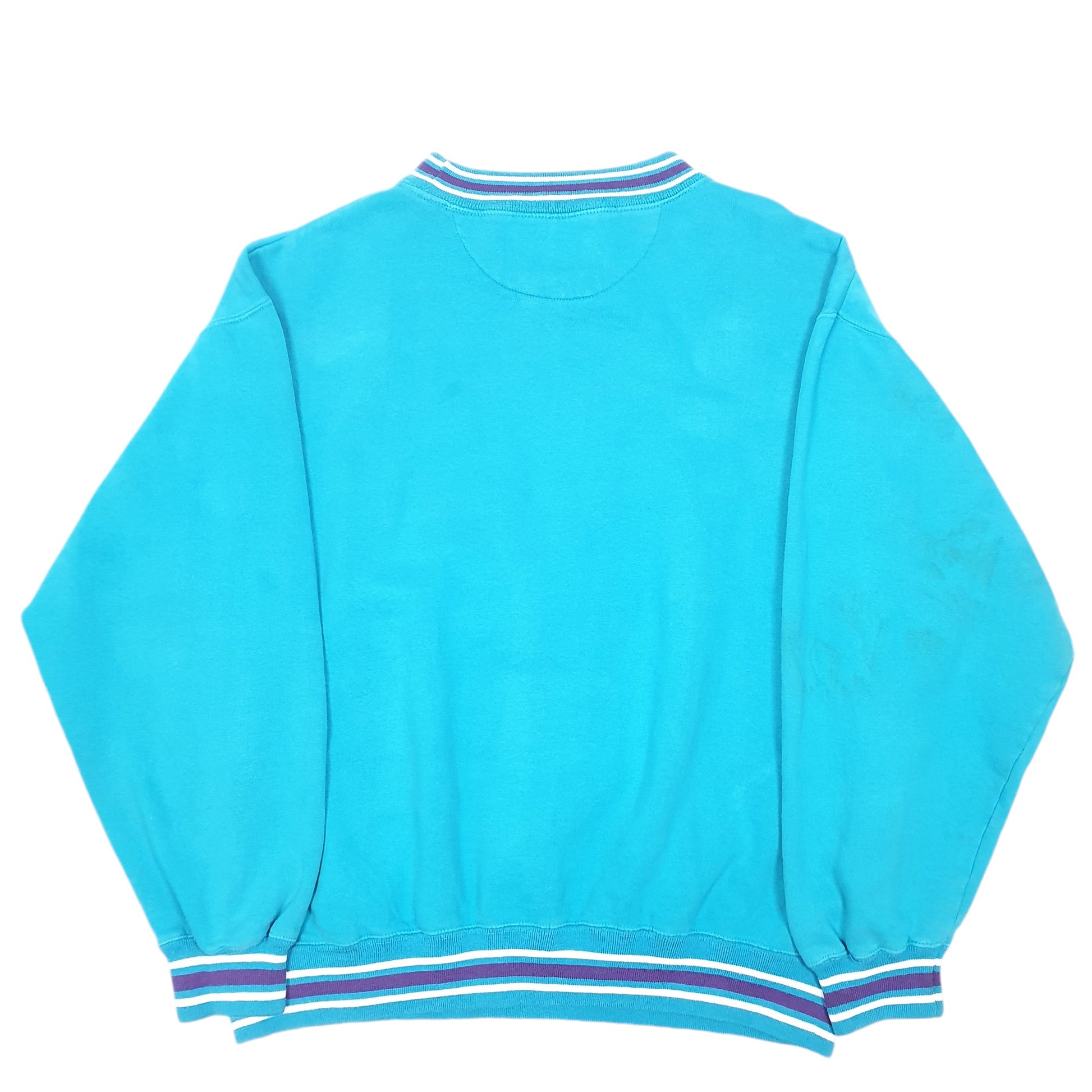 Mens Turquoise Logo Athletic Vintage NBA Charlotte Hornets Spellout 90s Basketball Crewneck Jumper
